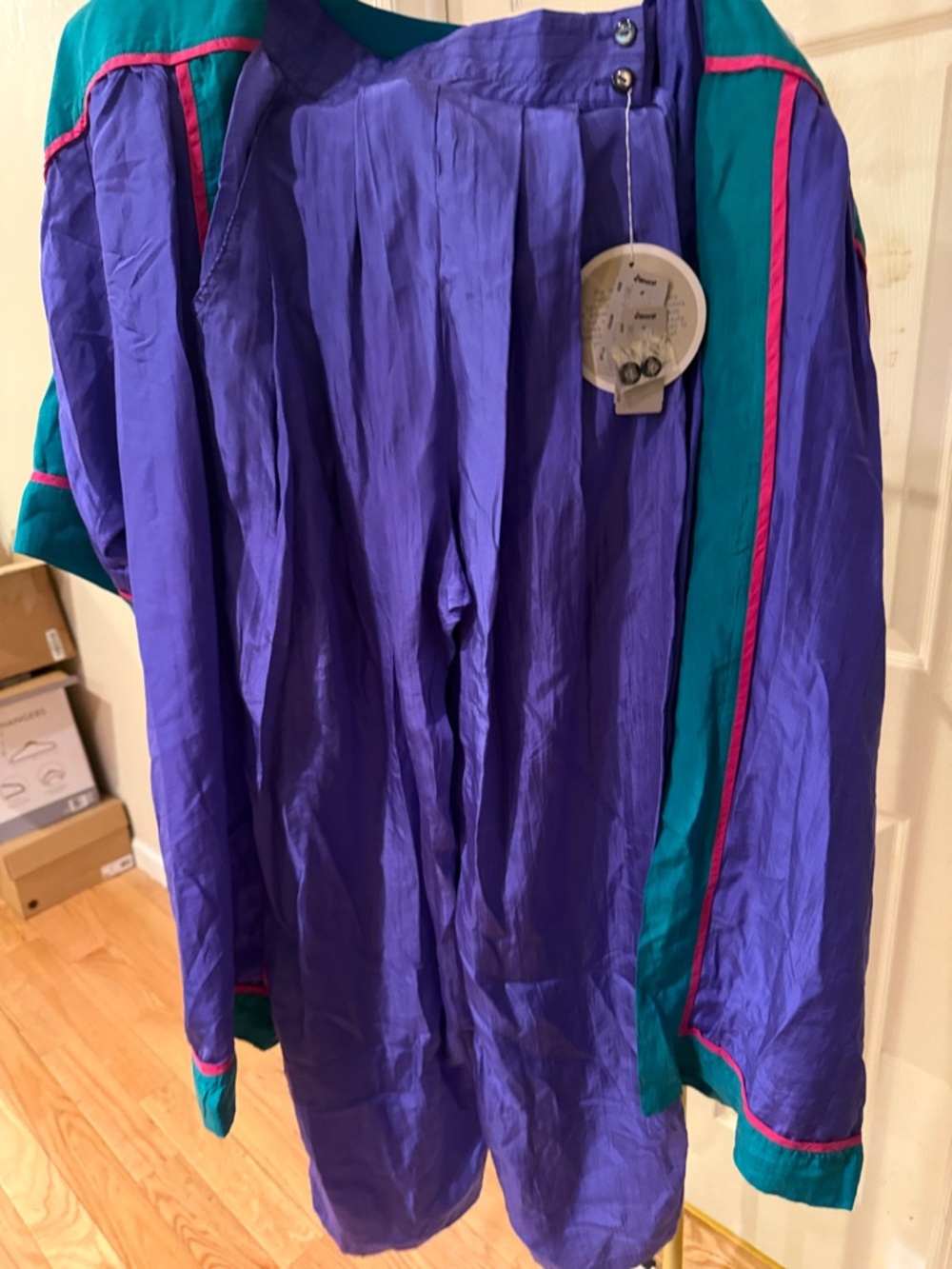 Vintage SAKS Fifth Avenue Women's rainbow Royal Blue 3 piece suit 70-80’s style